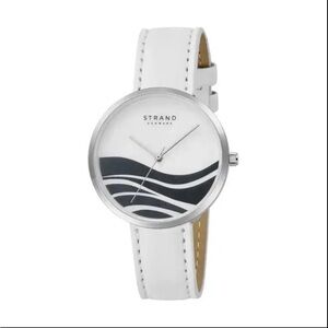 Strand Denmark Ocean Waves With White Genuine Calf Strap Watch